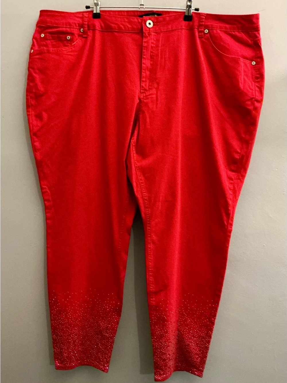 Ashley Stewart Red Rhinestone Ankle Jeans Pants Plus Size 30